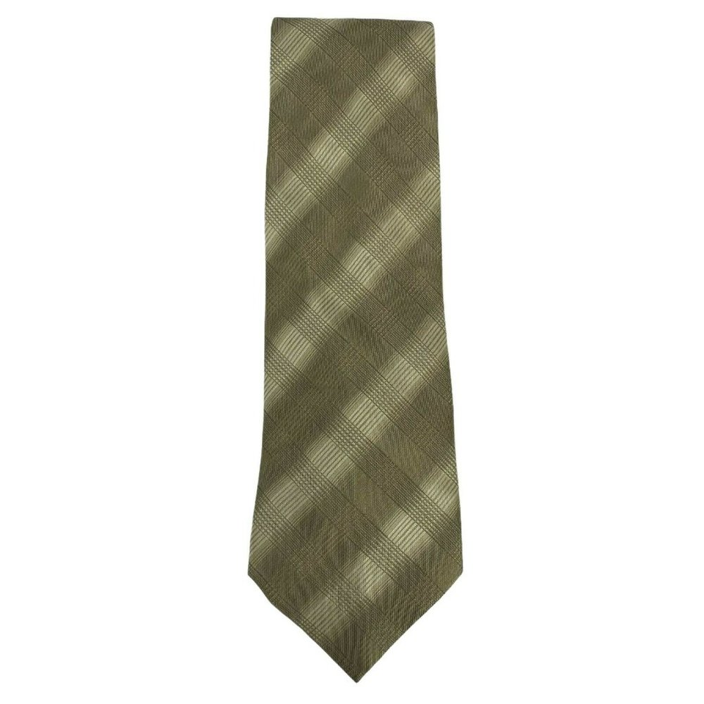 Claiborne Silk Designer Green Plaid Silk Tie